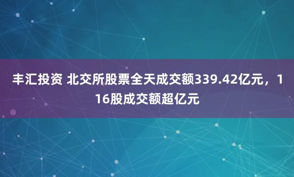 丰汇投资 北交所股票全天成交额339.42亿元，116股成交额超亿元