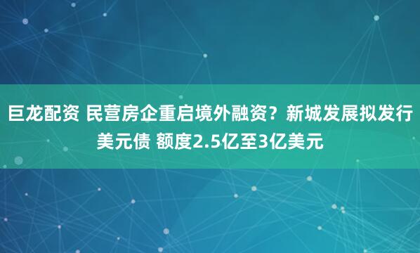 巨龙配资 民营房企重启境外融资？新城发展拟发行美元债 额度2.5亿至3亿美元