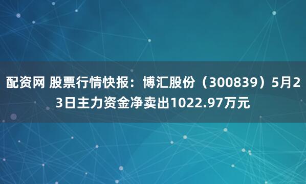 配资网 股票行情快报：博汇股份（300839）5月23日主力资金净卖出1022.97万元
